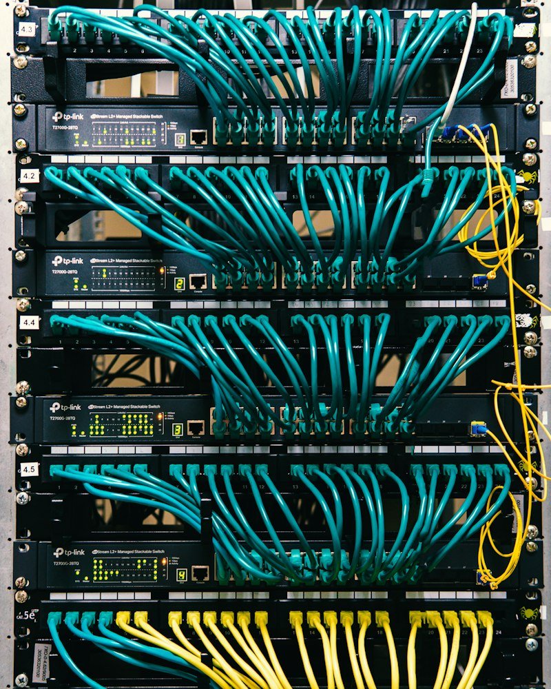 Network rack with neatly dressed patch cables