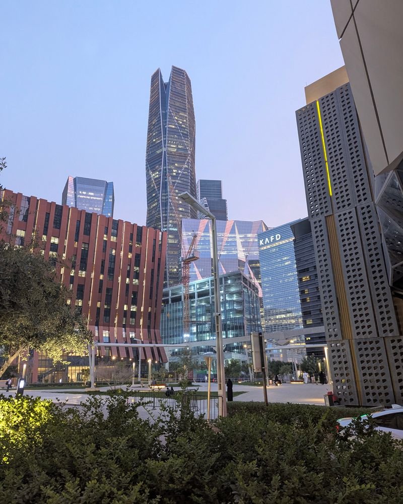 Office towers in Riyadh's King Abdullah Financial District at dusk